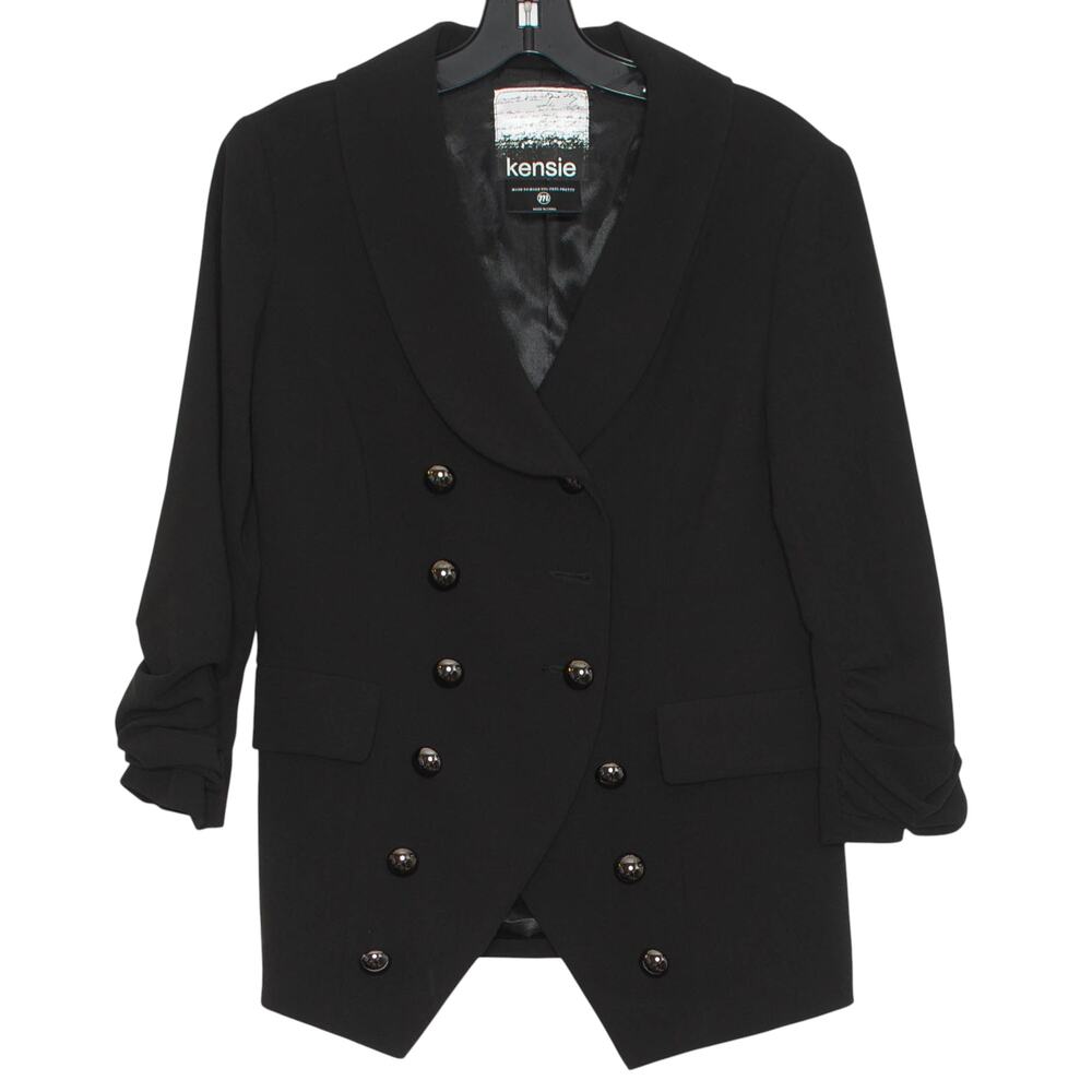NWT Kensie Blazer 3/4 Sleeve Double Breasted Minimalist Academia Black Medium